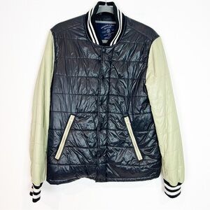 AMERICAN EAGLE BLACK GREEN QUILTED LIGHTWEIGHT PUFFER BOMBER JACKET SZ SMALL